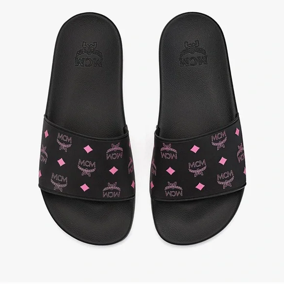 Luxury Slides Mcm Woman Slides NIB MCM Monogram Print Rubber